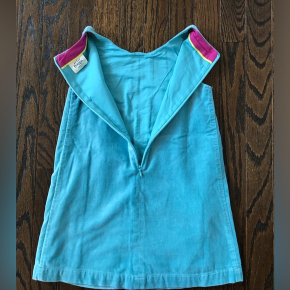 Mini Boden Girls 4-5Y Turquoise Blue Pinafore Bird/Deer Applique Velvet Jumper - Picture 10 of 10